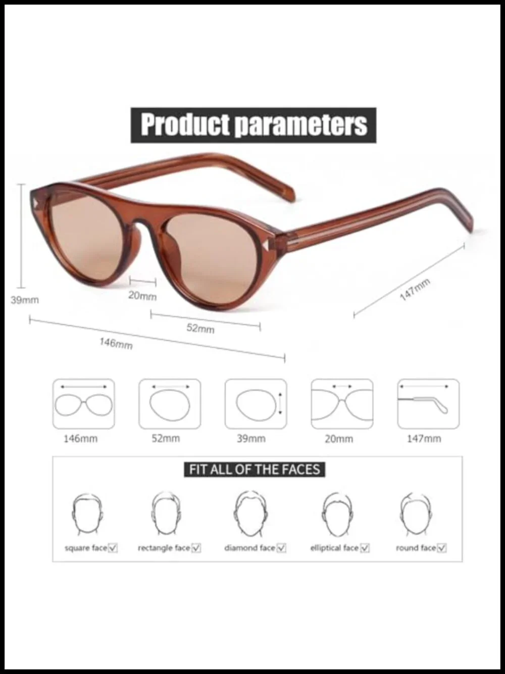 Retro Oval Sunglasses UV400 Protection Trendy Narrow Shades Cateye
